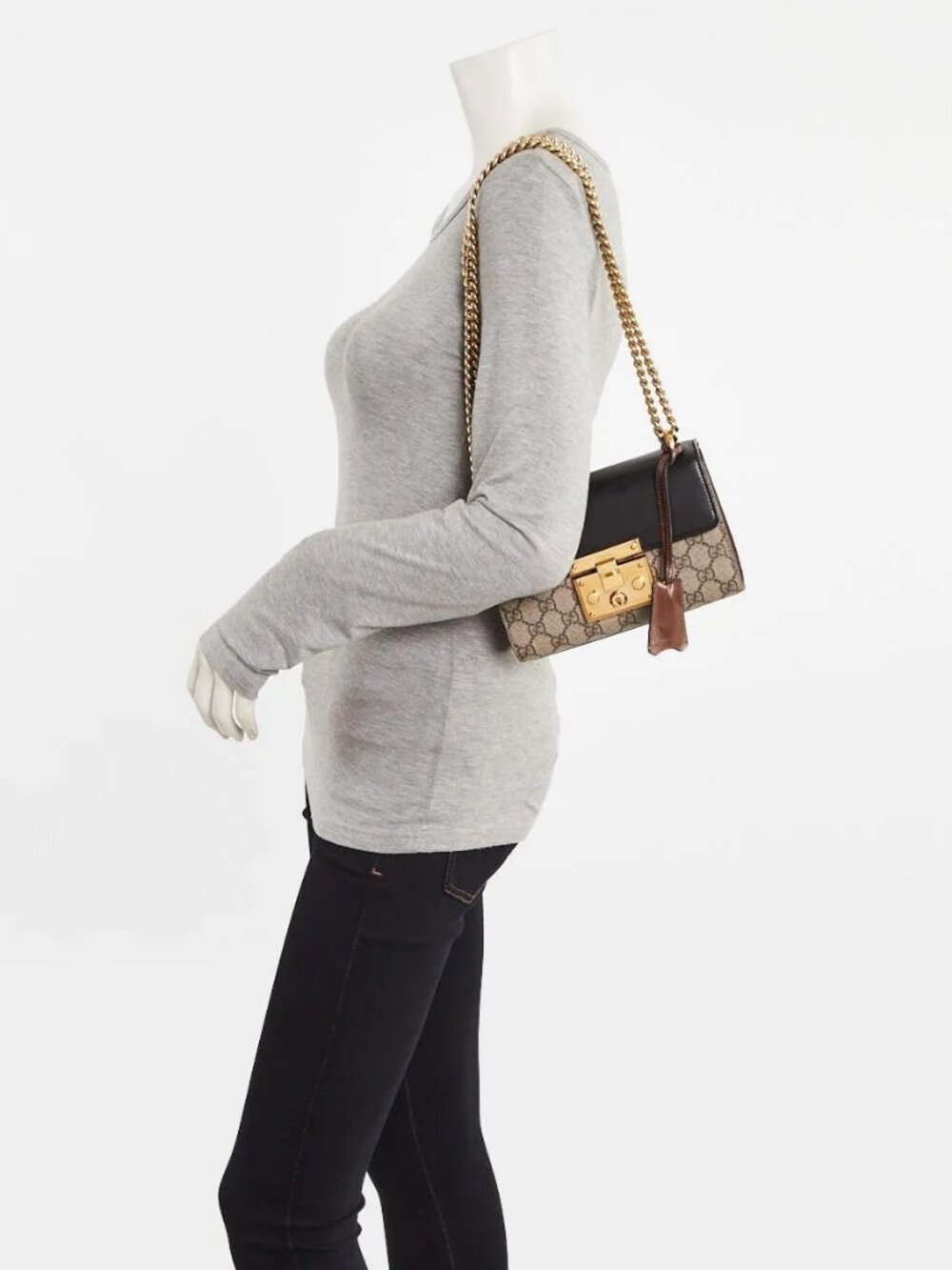 Gucci Beige/Black GG Supreme Coated Canvas Padlock Small Shoulder Bag